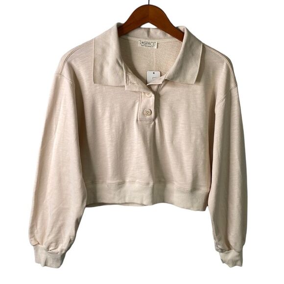 L*Space Livin' is Easy Long Sleeve Pullover Crop Top & Jogger Set in Beige - Picture 2 of 16